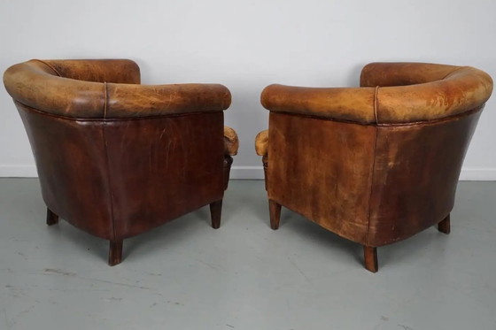 Image 1 of Vintage Nederlandse cognackleurige leren clubfauteuils, set van 2