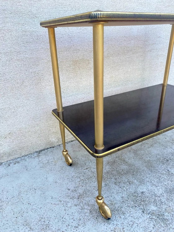 Image 1 of Tavolino laterale/tavolo da portata in ottone vintage anni '60 con rotelle