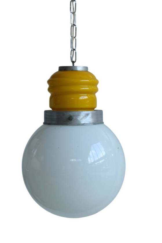 Image 1 of "Lampadina" in vetro di Murano giallo e bianco, Space Age, Italia 1960