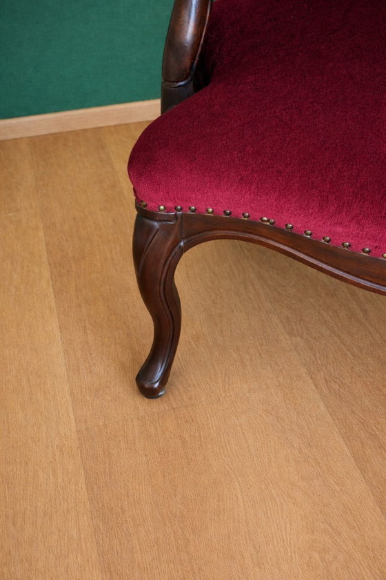 Image 1 of Fauteuil – Massief Notenhout – 19e-Eeuwse Louis Philippe Authentiek