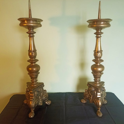 Eccezionale coppia di candelieri da altare barocchi, 72 cm!, ottone degno di un museo - ca. 1700