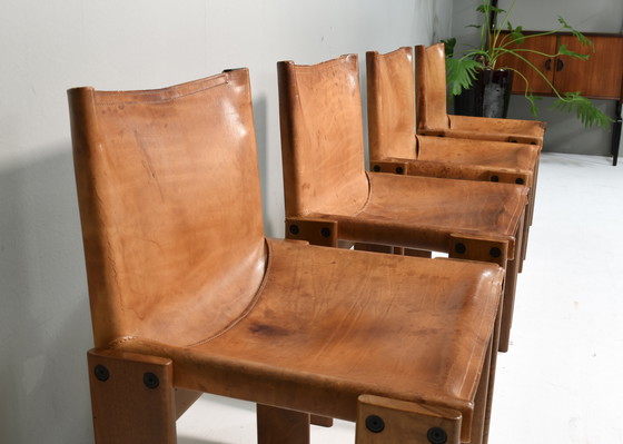 Image 1 of 4x Chaises Monk en cuir cognac par Afra & Tobia Scarpa pour Molteni, Italie 1974