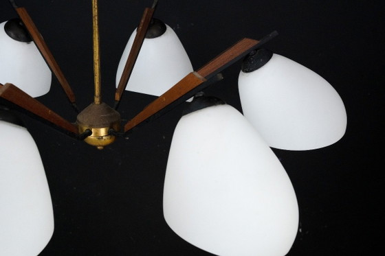 Image 1 of Italian Mid-Century six arms chandelier in the manner of Stilnovo. Italy 1950s.