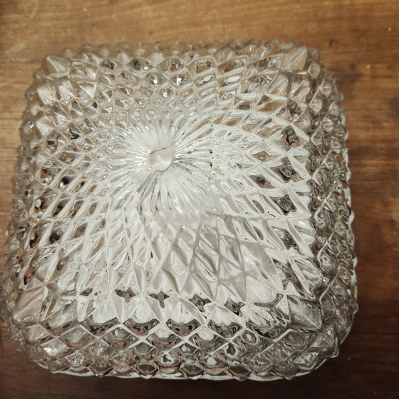 Image 1 of Vintage Ice Glass Flush Mount Ceiling / Wall Lamp – 1970s Geometric Glass