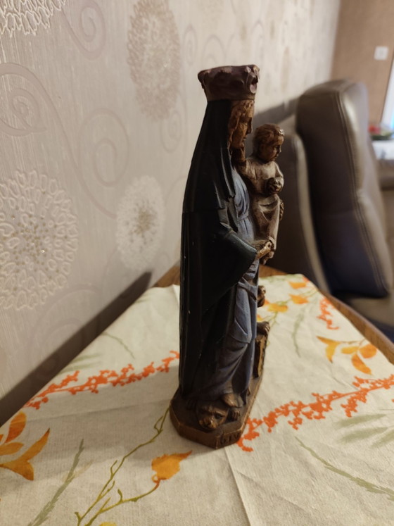 vintage maagd maria met Christus beeldje, Beeldhouwkunst, Anders, Zwart (foto 3 van 7)