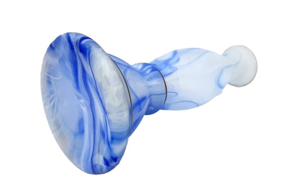 Image 1 of Vaso vintage in vetro opaco, blu e bianco