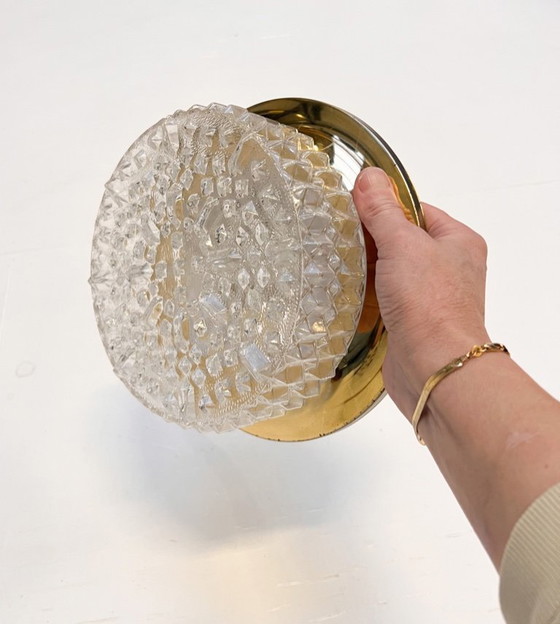 Image 1 of Gold-colored glass ceiling or wall lamp in Hollywood style, 1970s