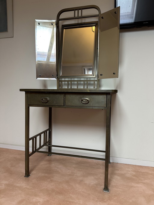 Koperen art deco kaptafel met spiegelpanelen 