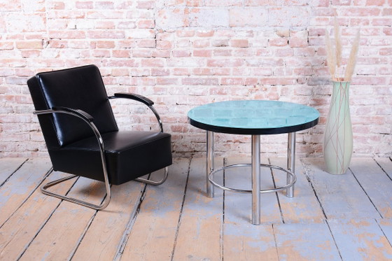 Tavolino da caffè rotondo Bauhaus restaurato, acciaio cromato, ceco, anni '30 – Tavolini da caffè, Vetro (photo 10 of 10)