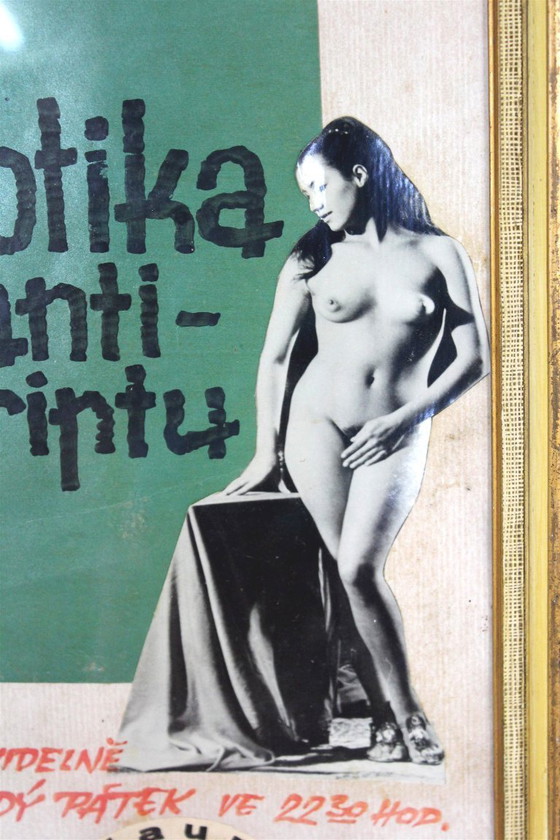 Image 1 of Tsjechoslowaakse handgemaakte cabaretposter met collage en handgeschreven tekst, 1969