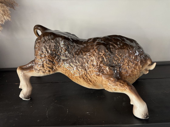 Image 1 of Large 43cm Vintage Porcelain Bison Figure, Mid 20th Century
