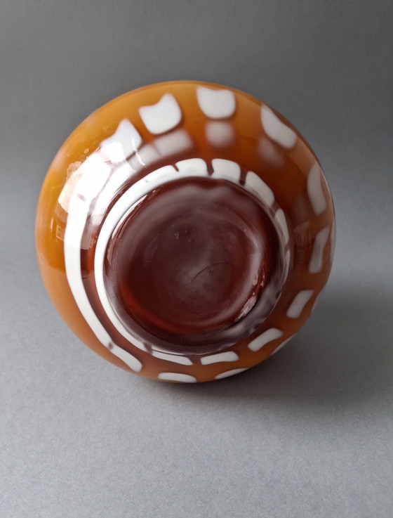 Image 1 of Vintage Art Glass Vase/Jug 23 cm, FS Prokuplje Jugoslavija, Orange White. MCM, Art Glass, 70s