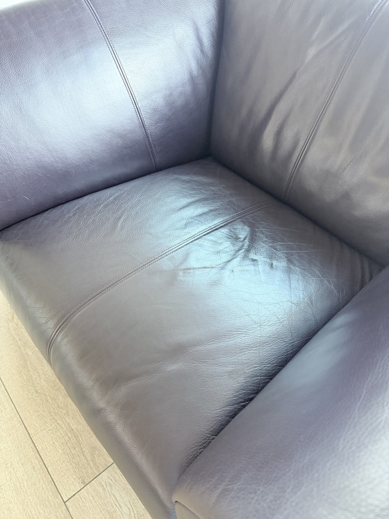 Rolf Benz Sofagarnitur 332 Und 6 Clubsessel 390 In Auberginenfarbenem Leder – Leather, Aluminium (photo 2 of 15)