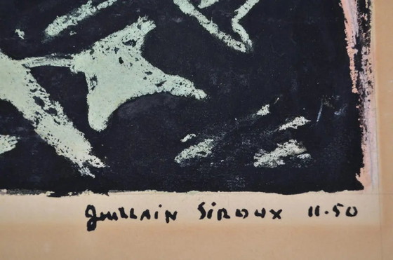 1950 Guillain Siroux “Visage Rose” Ritratto Modernista Francese Tecnica Mista – Dipinti e disegni, Paper (photo 7 of 11)