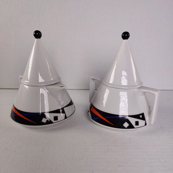 Image 1 of Tea for one | Theepot & suikerpot | J. Kronester | Bavaria | West Germany - Hoyng - Memphis Milano stijl | 80's