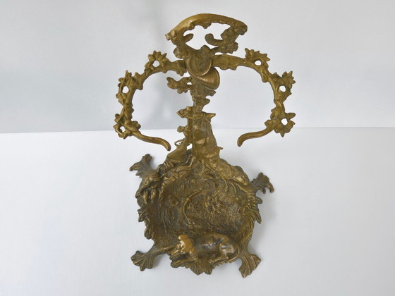 Image 1 of Vintage 1950s Hunting Scene Umbrella Stand in Gilded Brass