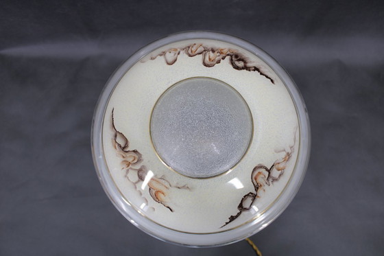 Image 1 of 1940s Restored Brass Table Lamp with Glass Shade