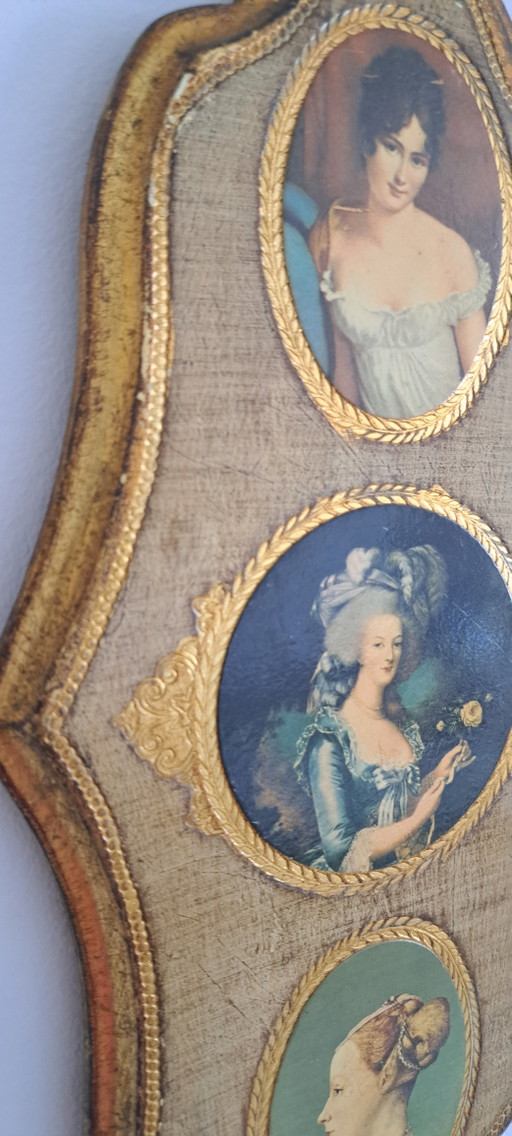 Vintage Italian Florentine Wall Plaque – Gilt Wood – Three Classical Portraits – Hollywood Regency