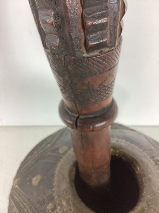 Image 1 of Antieke Vintage Noord-Afrikaanse Houten Vijzel Met Stamper