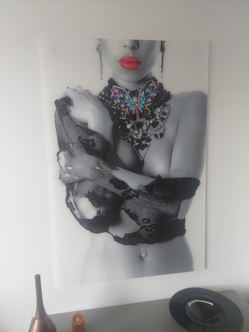 Moderne Fotokunst " Frau " hinter Plexiglas