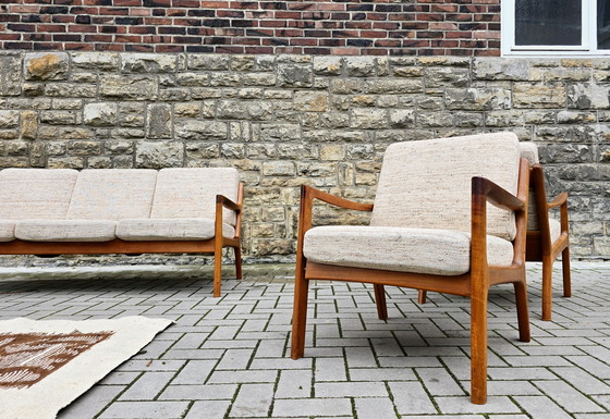 Image 1 of Set di sedute Ole Wanscher France and Son, divano e poltrona vintage anni '60 '70, stile Mid Century.