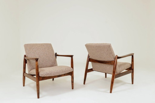Paar Vintage Fauteuils van Edmund Homa GFM 64, Tweed Stoffering, Polen, jaren 1960 Gerenoveerd MCM Design