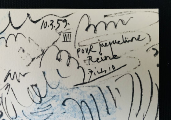 Image 1 of Litografia originale a colori di Pablo Picasso, Jacqueline a cavallo. Firmata e datata sulla lastra.