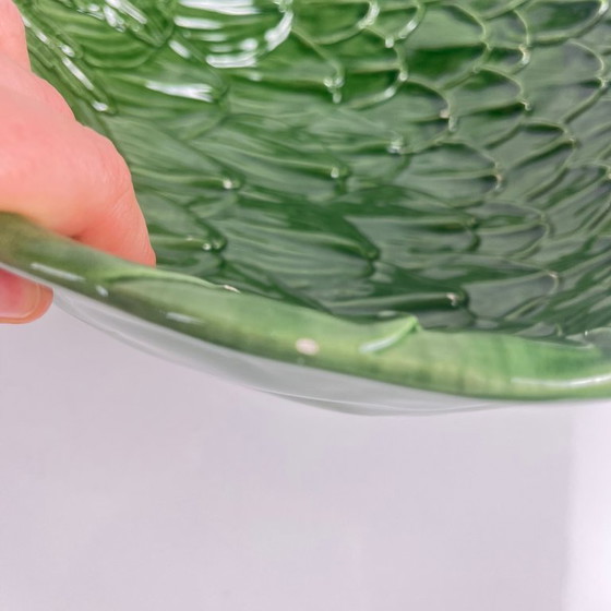 Image 1 of Vintage saladeset van groene artisjokbladeren met saladekom + 6 schalen, jaren 70
