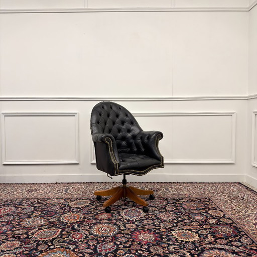 Klassiek Engels Chesterfield Bureaustoel Zwart