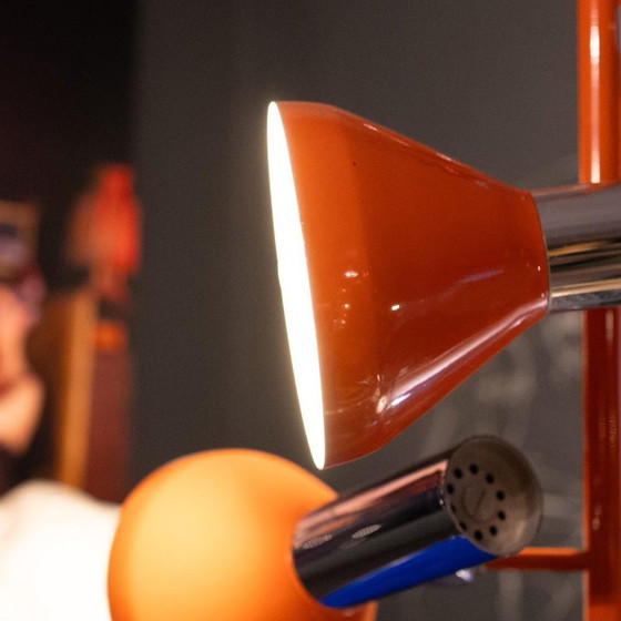 Vintage Space Age Verstelbare Hanglamp met 4 Spots in Verchroomd Staal & Oranje Lak, jaren 70 – Hanglampen (photo 4 of 12)