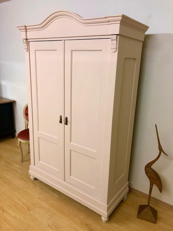 Image 1 of Country-style wardrobe, Art Nouveau wardrobe, softwood wardrobe circa 1900 in delicate pink / shabby chic.
