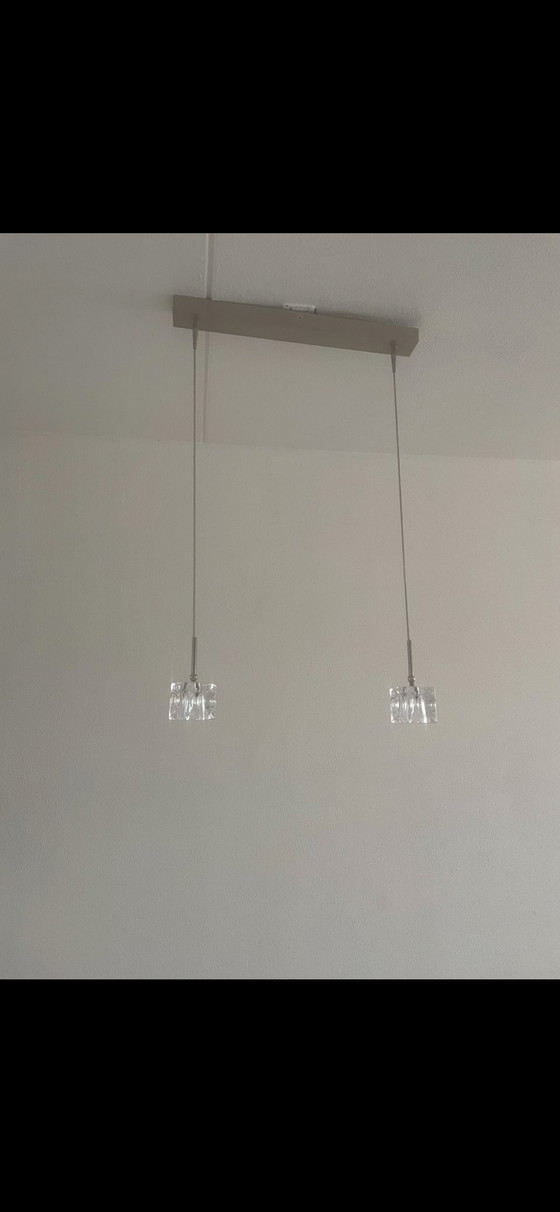 Image 1 of Silver Pendant Lamp 2x Cube Shape Crystal Glass