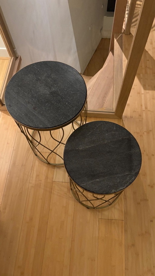 2x side table QAZQA matt brass/black marble