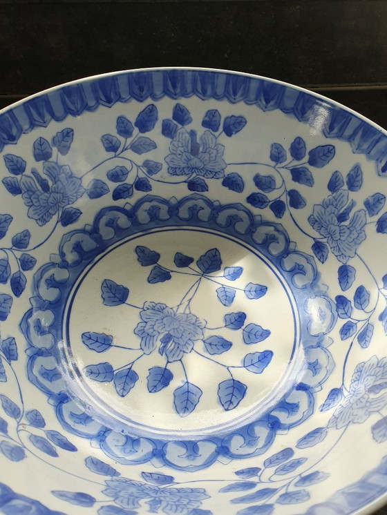 Image 1 of Magnifique bol ancien bleu et blanc, peint à la main