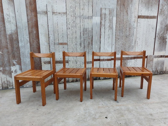 Image 1 of Minimalistische Holzstühle, 1970er Jahre, Satz von 4