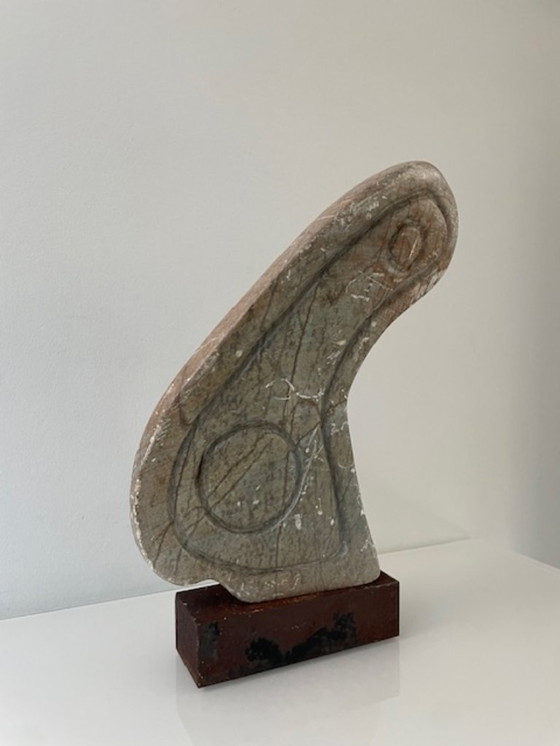 Image 1 of Scultura brutalista in pietra su acciaio Corten