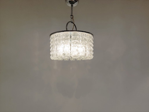 Lampadario in vetro e cromo di metà secolo, anni '60