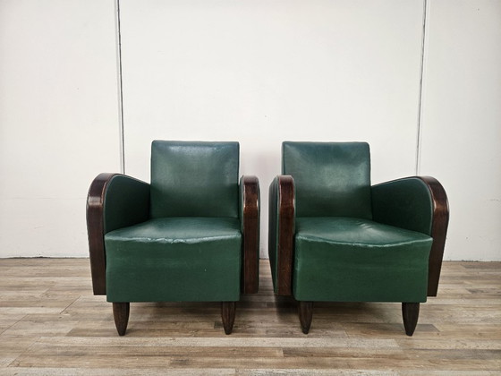 Coppia di poltrone Art Déco in noce e pelle verde, 1940 – Wood (photo 5 of 21)