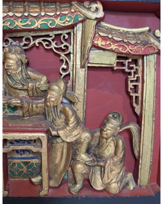 Monumentales chinesisches vergoldetes Holzschnitzpaneel – 19. Jahrhundert – Wanddekoration, Wood (photo 5 of 7)