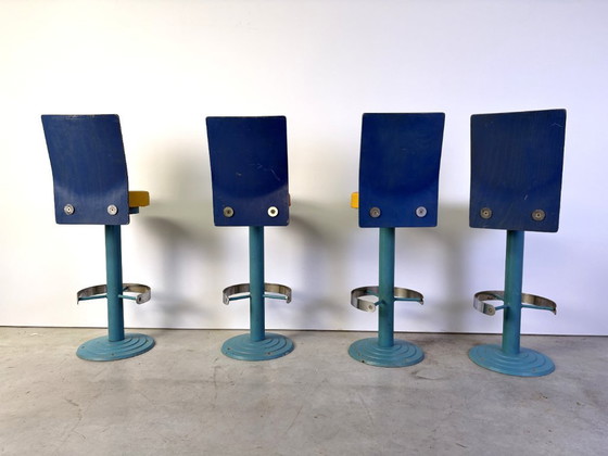Vintage industrial bar stools, 1980s set of 4 – Barstools, Metal, Wood (photo 3 of 13)
