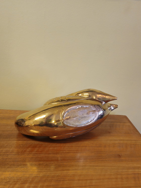 Image 1 of Vintage Zware Messing Zwanen Zwaan Vogels Beelden