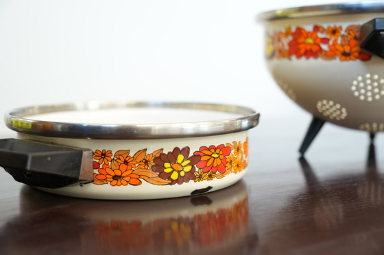 Image 1 of Vintage 1950 emaille vergiet & kookpot set