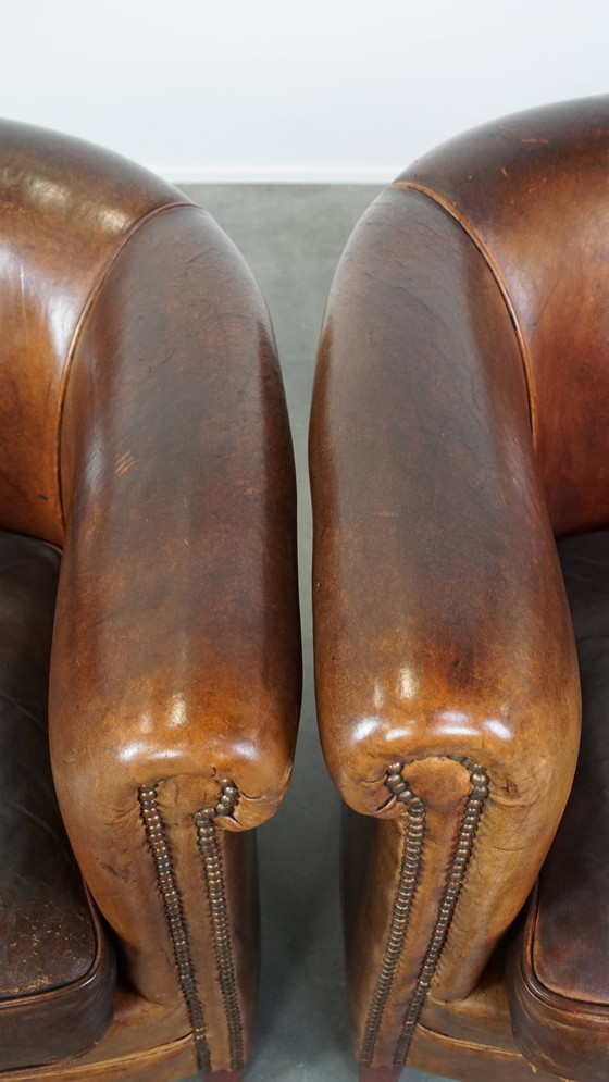 Image 1 of 2 x Cognacfarbener Clubsessel aus Schafsleder