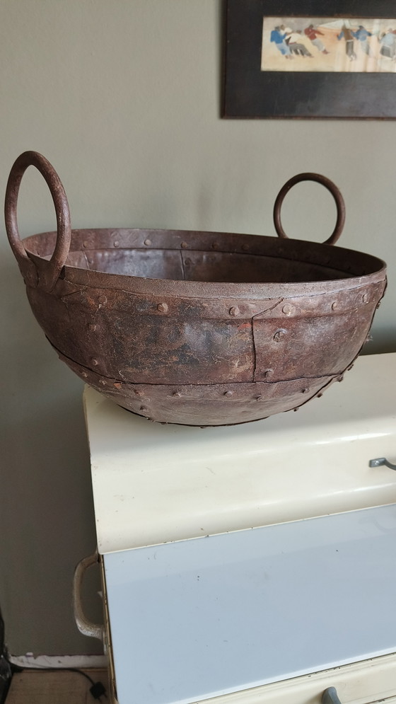 Image 1 of 2 braciere vintage in ferro battuto con padella rivettata