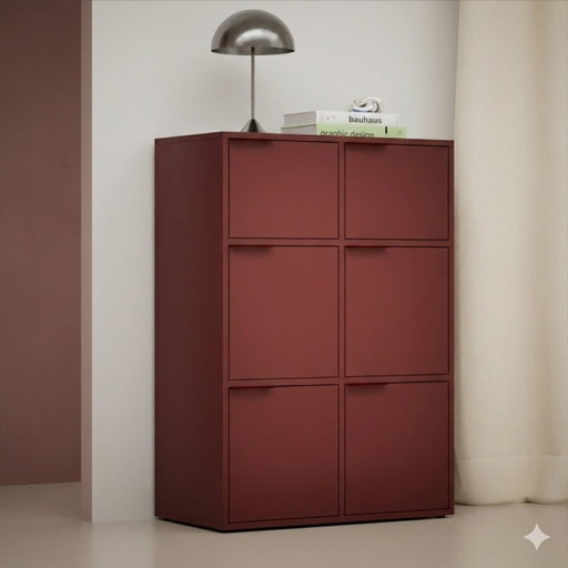 Tylko Chest of Drawers in Burgundy Red with Doors and Drawers