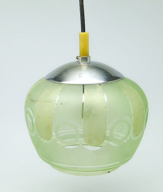 Mid-Century Glass Pendant Lamp, 1950s – Metal (photo 4 of 11)