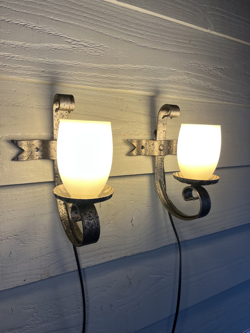 2 vintage brutalist wall lamps