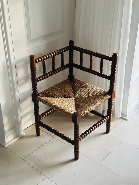 Image 1 of Bobbin hoekstoel rieten zitting eikenhout