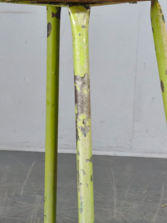 Image 1 of 1940s Czech Industrial Stool with Pine Seat and Green Patina