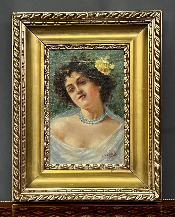 Ritratto di una giovane donna. Firmato Nevelli. – Dipinti e disegni, Canvas (photo 6 of 6)
